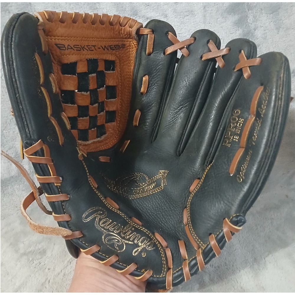 Rawlings RPROG 12 Inch Mark of a Pro Basket-Web Leather Baseball Glove Black Tan
